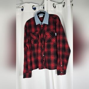 Saint Pierre Red Black Denim Button Shirt Medium